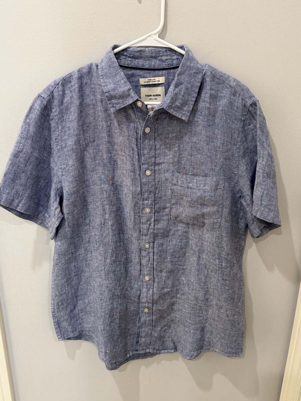 Men's NWT Blue 100% Linen Short Sleeve Button Down, summer style, Size L